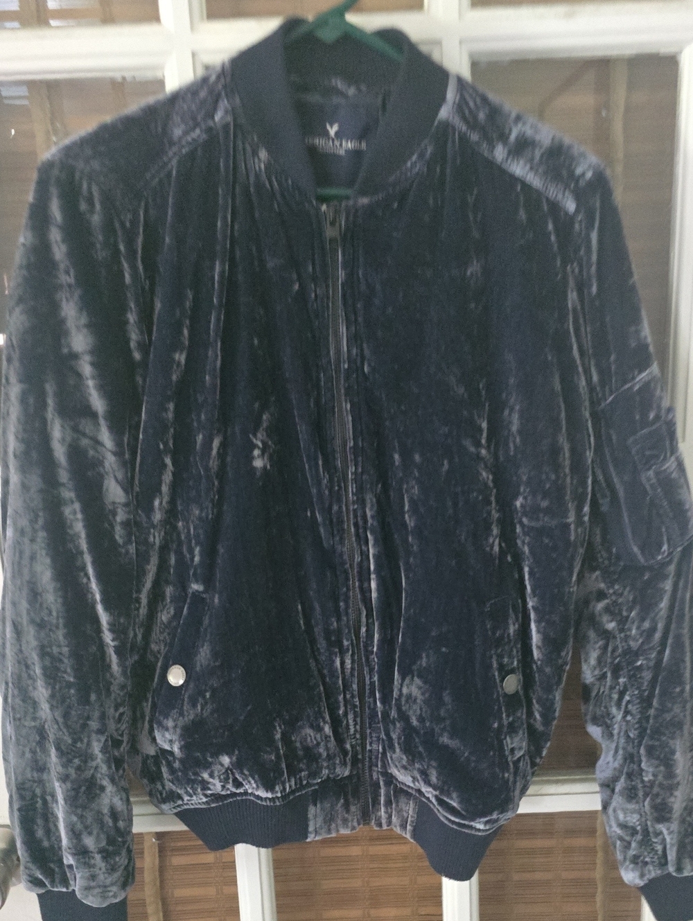 American Eagle Outfitters Velvet Bomber Jacket in Charcoal Gray